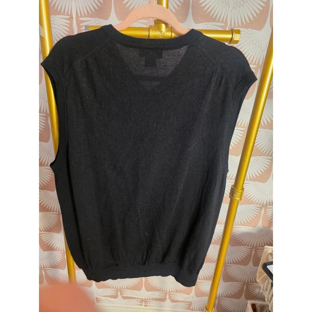 Brooks Brothers 346 Mens XL Black Italian Merino Wool V-Neck Sweater Vest Preppy